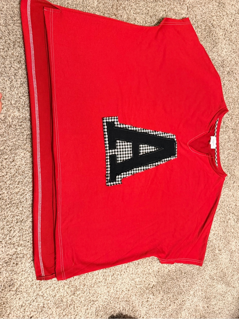 Women’s Red Short-Sleeve Tee with Gingham 'A' Appliqué